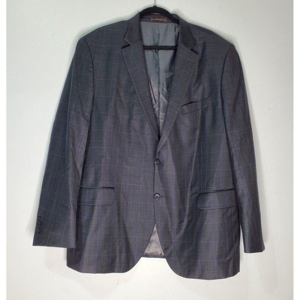 Peter Millar 46R Wool Dark Gray Plaid 2 Button Blazer Classic Career Suit